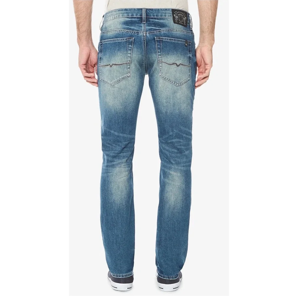 Buffalo David Bitton Jeans Mens 32x32 Blue Distressed Patched Straight Leg Denim